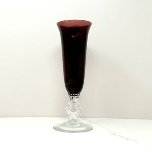 Vintage Cambridge Glass Trumpet Vase, Amethyst Purple, Keyhole Stem